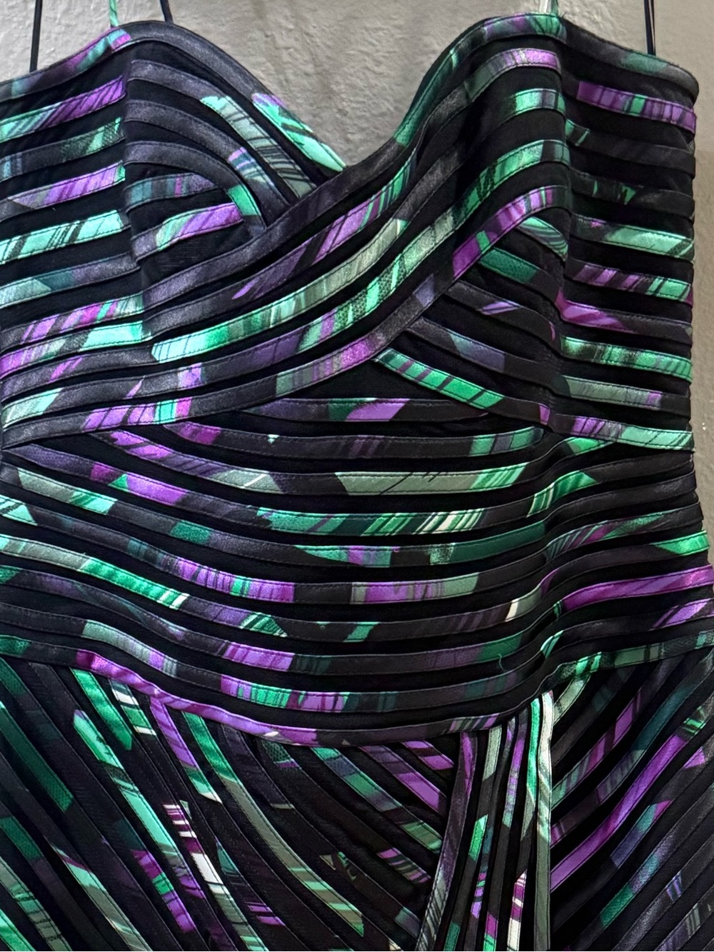 Vintage Cach’e multicolor sweetheart spaghetti-strap mini dress. - Picture 3 of 7